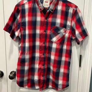 Levi's Men's Casual Red & Blue Short Sleeve Button Up Checkered Shirt Size Med